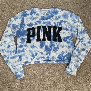 PINK VS long sleeve blue/white tie dye cut off cotton t-shirt sz LG
